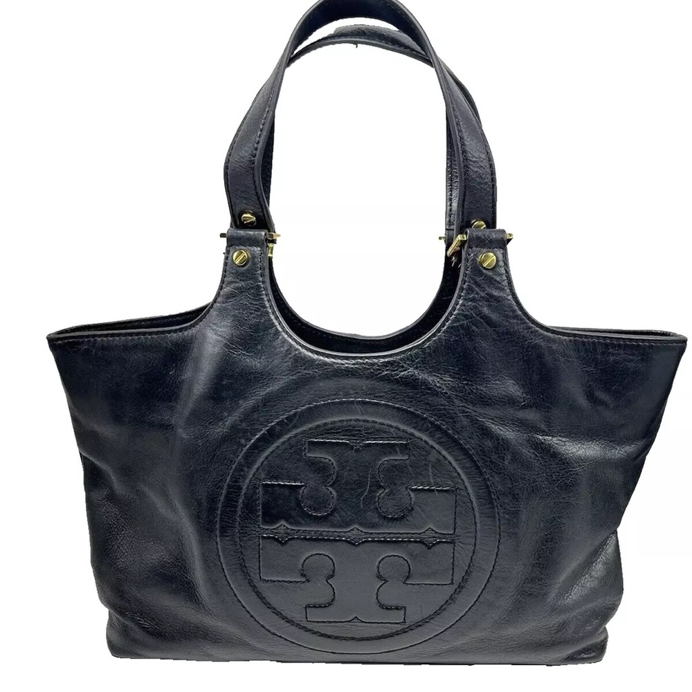 Tory Burch Bombe Purse Tote Black Leather Handles